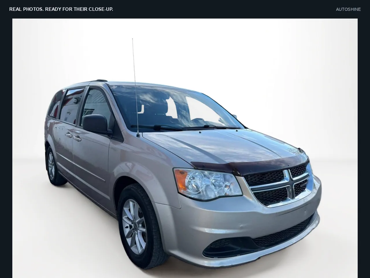 A Dodge Grand Caravan transformed from a busy dealership forecourt into a clean, listing-ready presentation